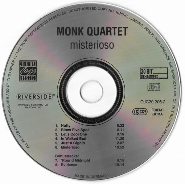 Monk Quartet* : Misterioso (CD, Album, RE, RM, Dig)