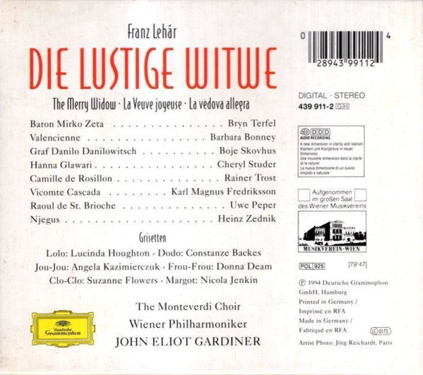 Franz Lehár - Cheryl Studer · Boje Skovhus* · Barbara Bonney · Rainer Trost · Bryn Terfel · The Monteverdi Choir · Wiener Philharmoniker · John Eliot Gardiner : Die Lustige Witwe (CD, Album + Box, Sli)