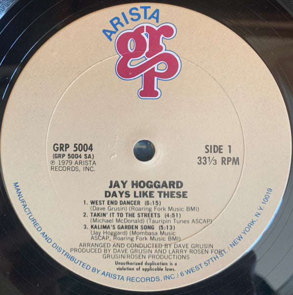 Jay Hoggard : Days Like These (LP, Album, Pit)
