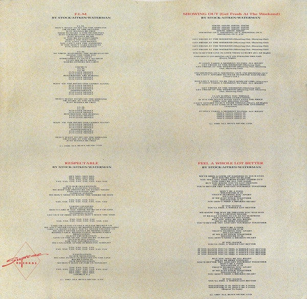 Mel & Kim : F.L.M. (LP, Album, Alt)