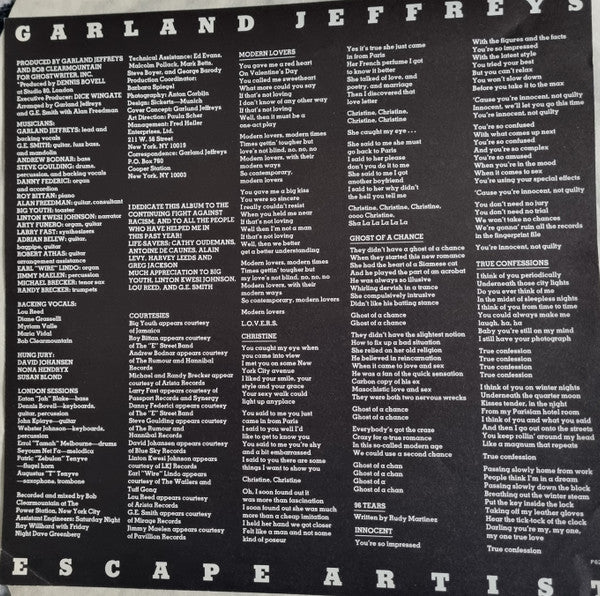 Garland Jeffreys : Escape Artist (LP, Album)