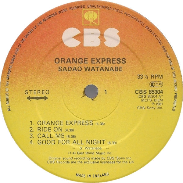 Sadao Watanabe : Orange Express (LP, Album)