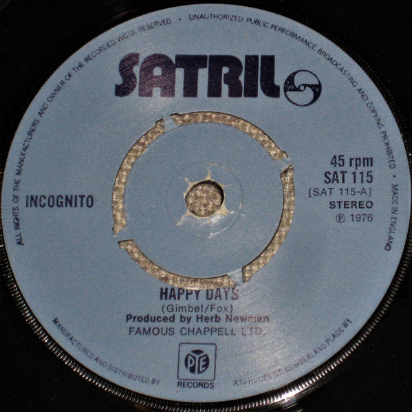 Incognito (12) : Happy Days (7", Single, Pus)