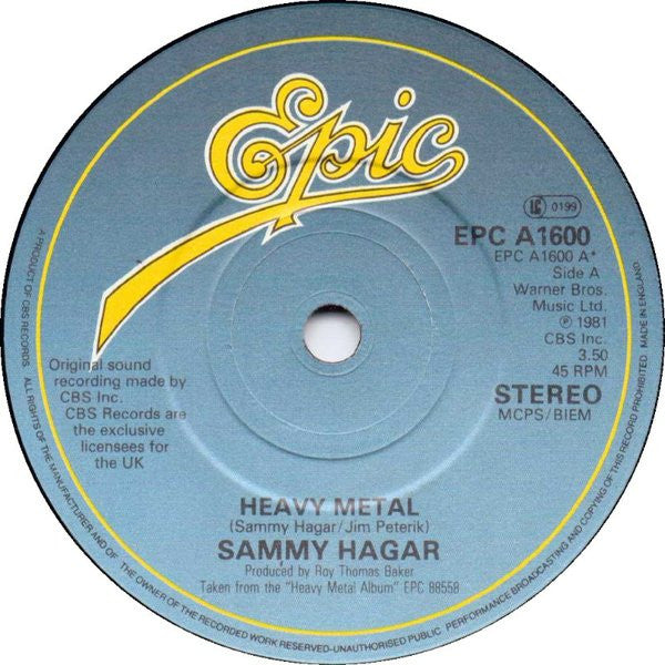 Sammy Hagar : Heavy Metal (7", Single)