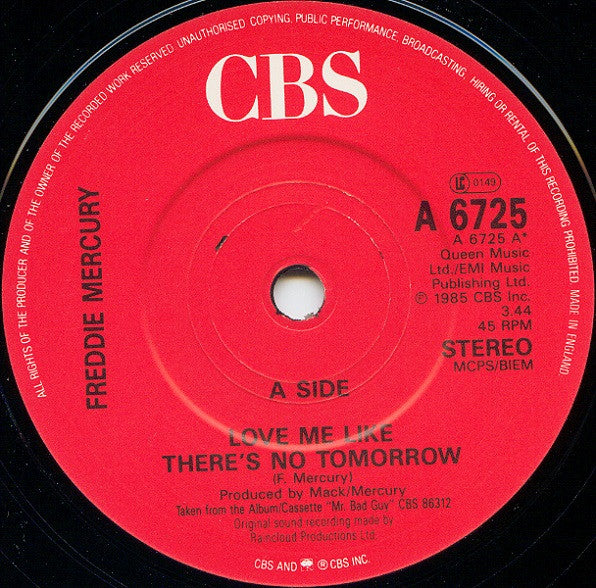 Freddie Mercury : Love Me Like There's No Tomorrow (7", Single)