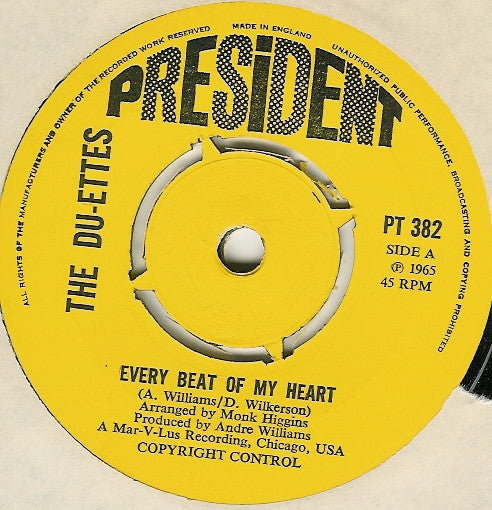 The Du-Ettes : Every Beat Of My Heart (7")
