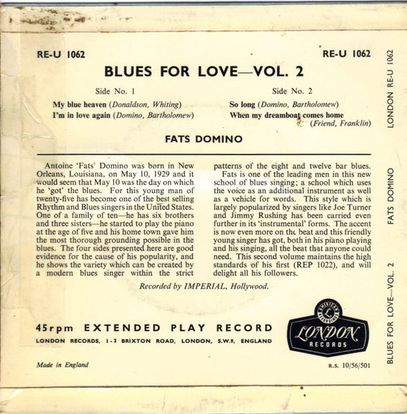 Fats Domino : Blues For Love -Vol. 2 (7", EP)