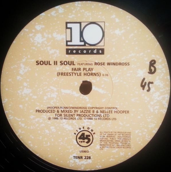 Soul II Soul Featuring Rose Windross : Fair Play / Ambition Rap (12")