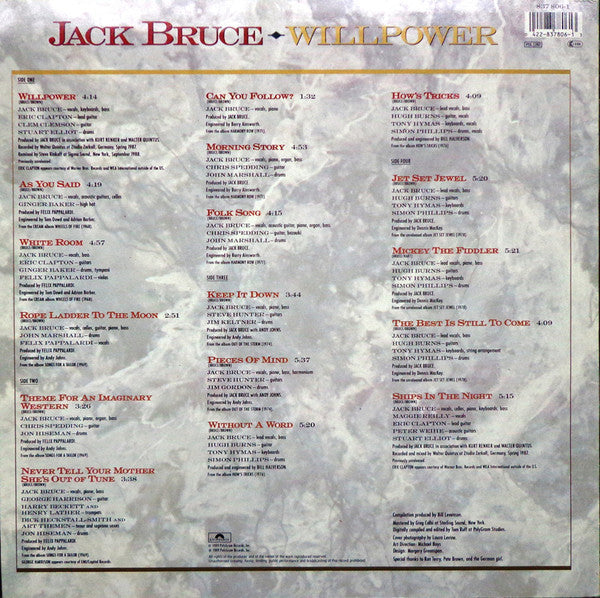Jack Bruce : Willpower: A Twenty Year Retrospective (2xLP, Comp)