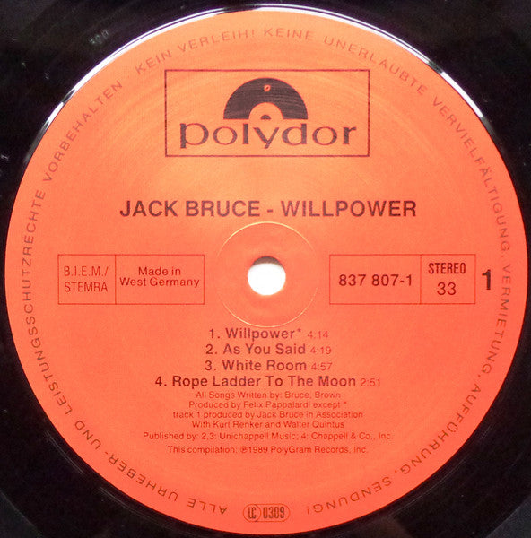 Jack Bruce : Willpower: A Twenty Year Retrospective (2xLP, Comp)