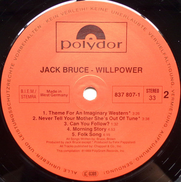 Jack Bruce : Willpower: A Twenty Year Retrospective (2xLP, Comp)