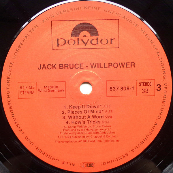Jack Bruce : Willpower: A Twenty Year Retrospective (2xLP, Comp)