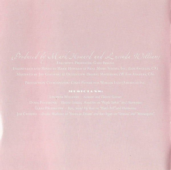 Lucinda Williams : World Without Tears (CD, Album, Jew)