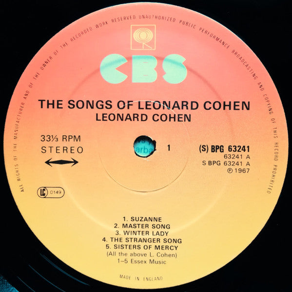 Leonard Cohen : Songs Of Leonard Cohen (LP, Album, RE)