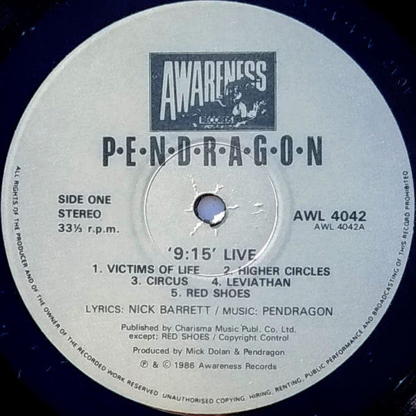 Pendragon (3) : 9:15 Live (LP, Album)