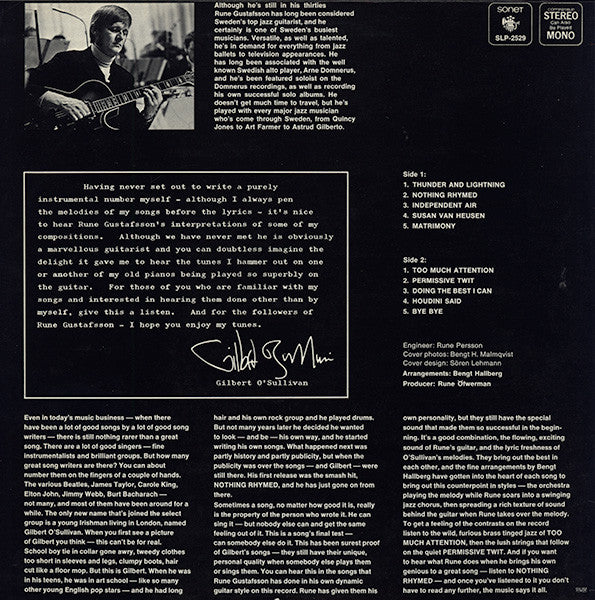 Rune Gustafsson : Himself (Plays Gilbert O'Sullivan) (LP, Album)