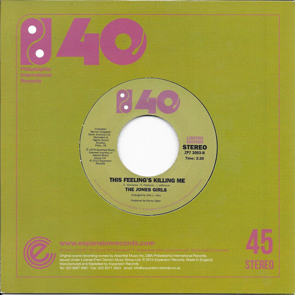 The Jones Girls : Baby Don't Go Yet / This Feeling's Killing Me (7", Single, Ltd)
