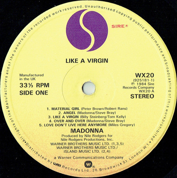 Madonna : Like A Virgin (LP, Album, RE, PRS)