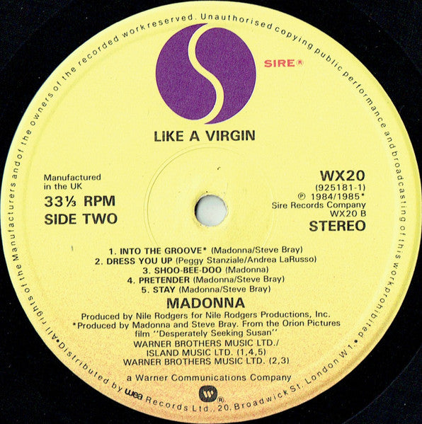 Madonna : Like A Virgin (LP, Album, RE, PRS)