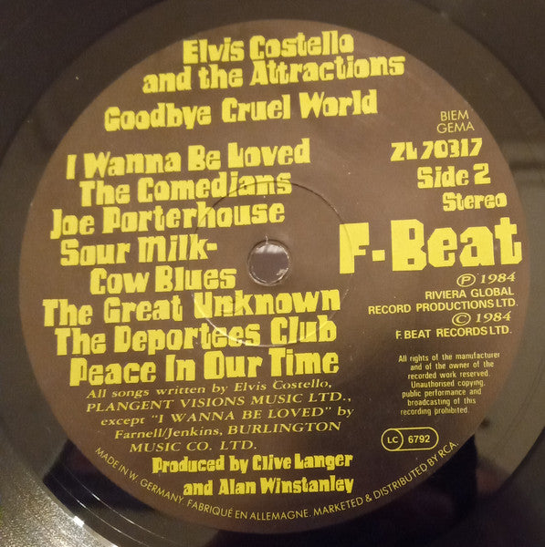 Elvis Costello And The Attractions* : Goodbye Cruel World (LP, Album)