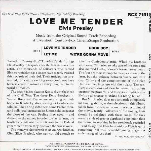 Elvis Presley : Love Me Tender (7", EP, Mono, RE)