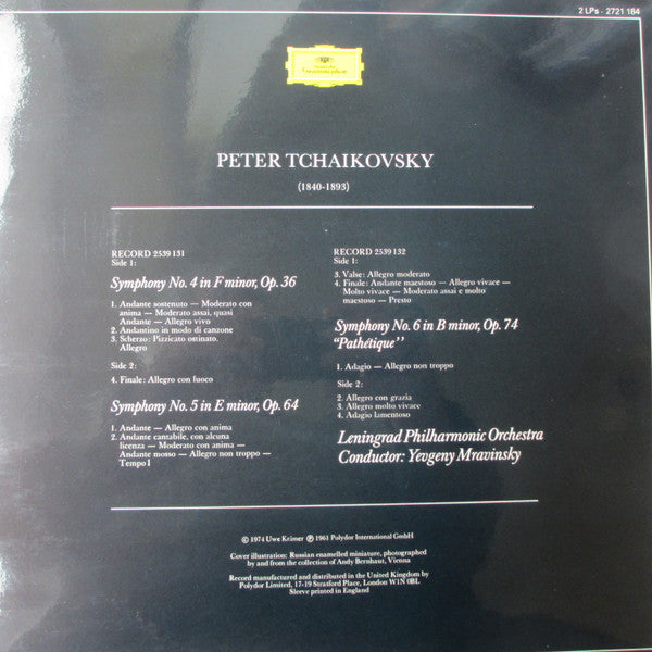 Pyotr Ilyich Tchaikovsky – Leningrad Philharmonic Orchestra, Evgeny Mravinsky : Symphonies Nos. 4 · 5 · 6 Pathétique (2xLP, Comp, Gat)