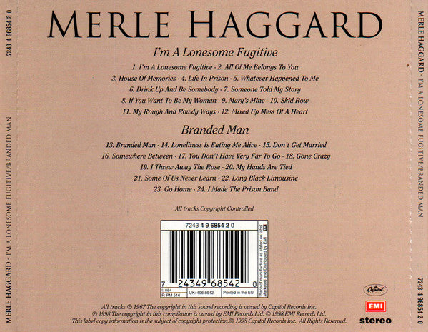 Merle Haggard : I'm A Lonesome Fugitive/Branded Man (CD, Comp, RM)