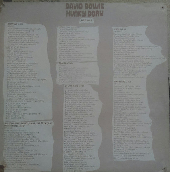 David Bowie : Hunky Dory (LP, Album, RE, Dyn)