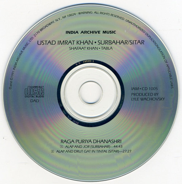 Ustad Imrat Khan*, Shafaat Khan* : Ustad Imrat Khan (Surbahar / Sitar) (CD, Album)