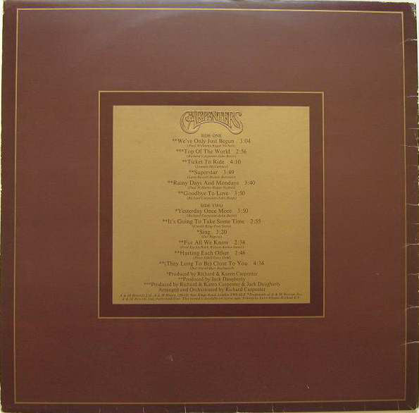 Carpenters : The Singles 1969-1973 (LP, Album, Comp, Gat)