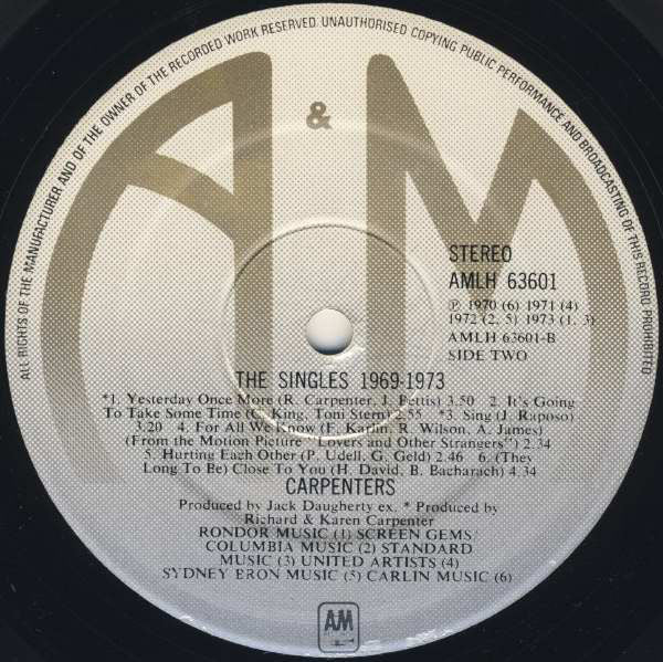 Carpenters : The Singles 1969-1973 (LP, Album, Comp, Gat)
