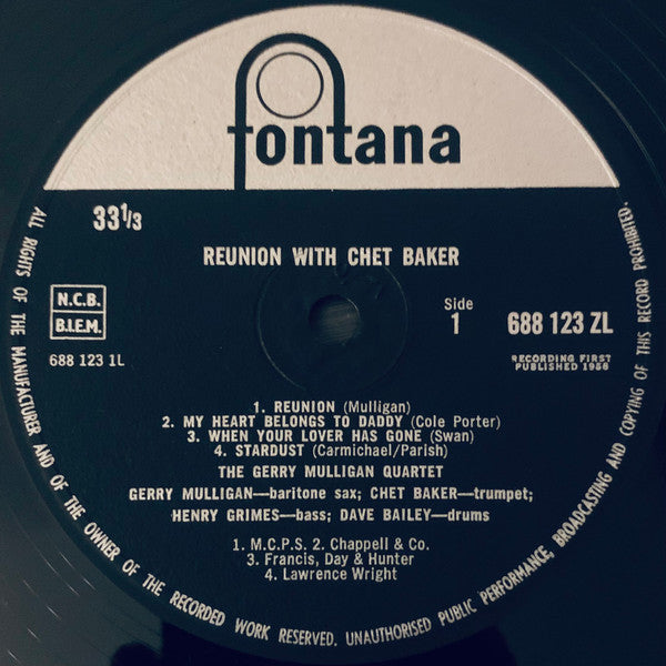 The Gerry Mulligan Quartet* : Reunion With Chet Baker (LP, Album, Mono, RE)