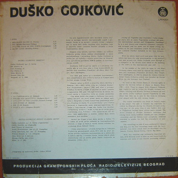 Duško Gojković* : Belgrade Blues (LP, Album, RE)