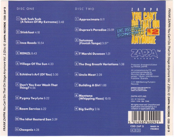 Zappa* : You Can't Do That On Stage Anymore Vol. 2 (The Helsinki Concert) (2xCD, Album)