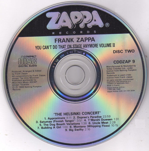 Zappa* : You Can't Do That On Stage Anymore Vol. 2 (The Helsinki Concert) (2xCD, Album)