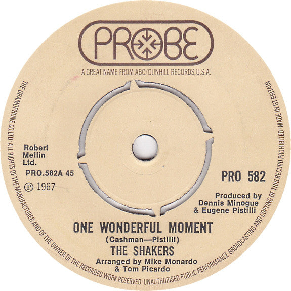 The Shakers (2) : One Wonderful Moment / Love, Love, Love (7", Single, Bei)