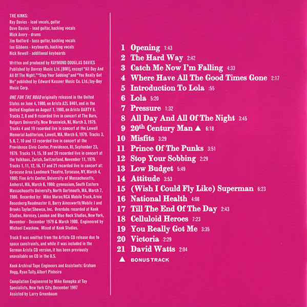 The Kinks : One For The Road (HDCD, Album, RE, RM)