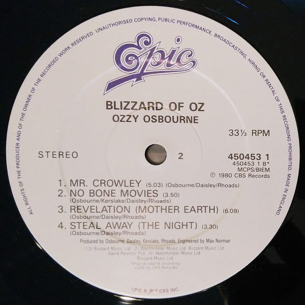 Ozzy Osbourne : Blizzard Of Ozz (LP, Album, RE)