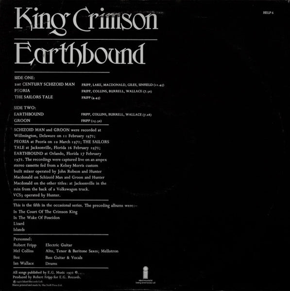 King Crimson : Earthbound (LP, Album, M/Print)