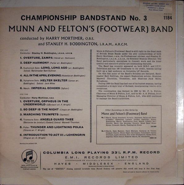 Munn And Felton's (Footwear) Band* : Championship Bandstand No.3 (LP, Album)