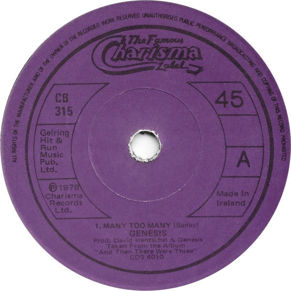 Genesis : Many Too Many (7", Single)
