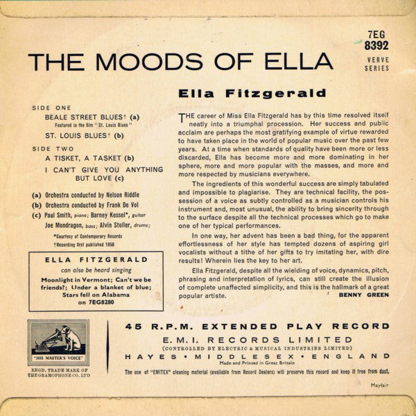 Ella Fitzgerald : The Moods Of Ella (7", EP)