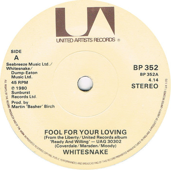 Whitesnake : Fool For Your Loving (7", EP, RM, Non)