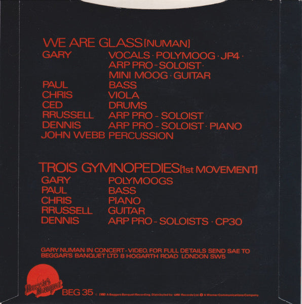 Gary Numan : We Are Glass (7", Single)