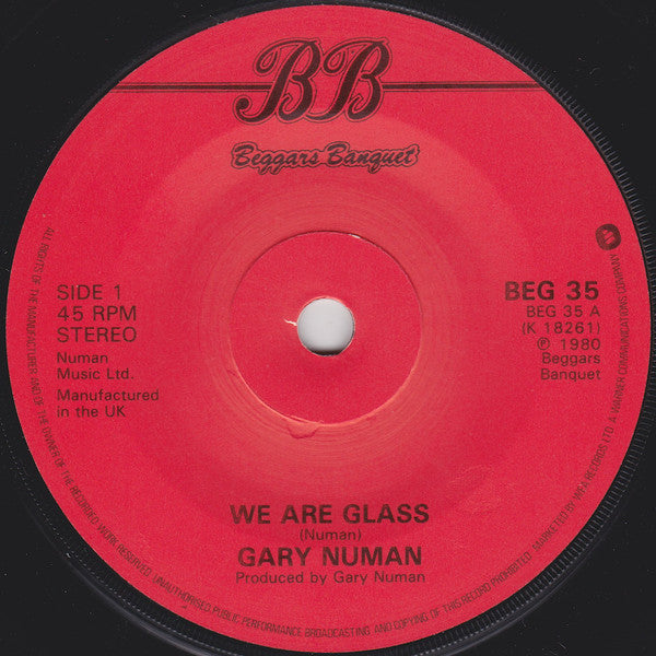 Gary Numan : We Are Glass (7", Single)