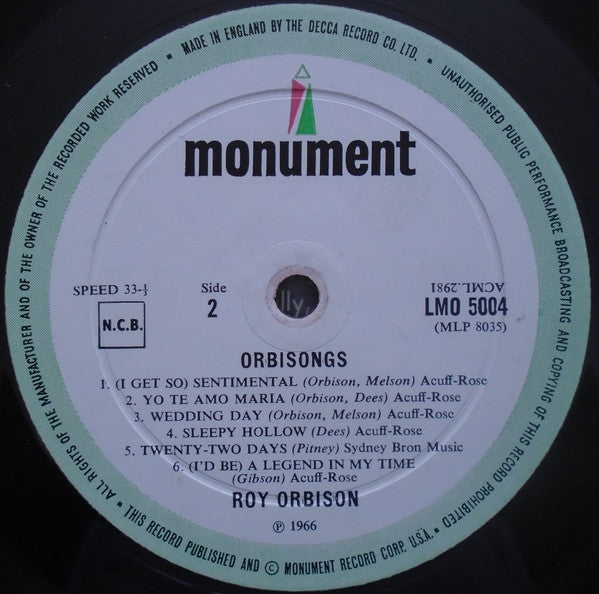 Roy Orbison : Orbisongs (LP, Album, Mono)