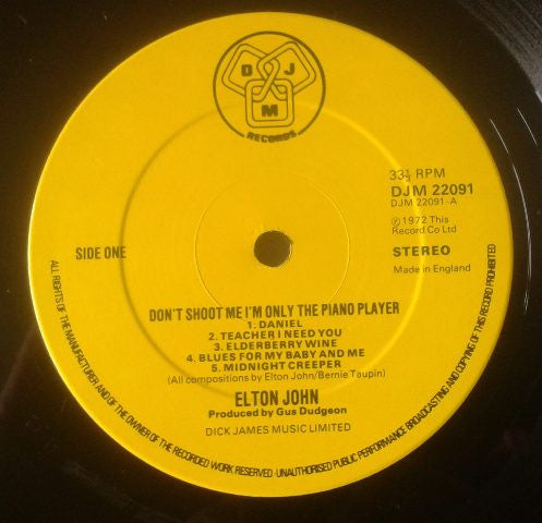 Elton John : Don't Shoot Me I'm Only The Piano Player (LP, Album, RE)