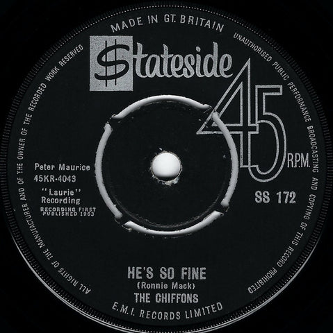 The Chiffons : He's So Fine  (7", Single, Mono)