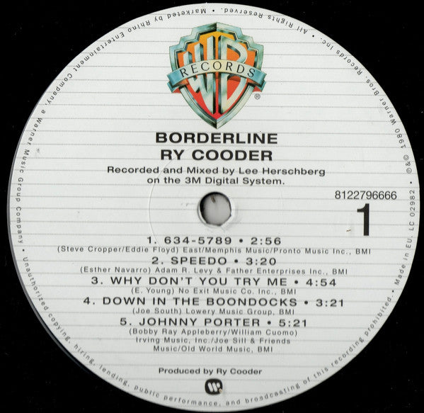 Ry Cooder : Borderline (LP, Album, RM, 180)