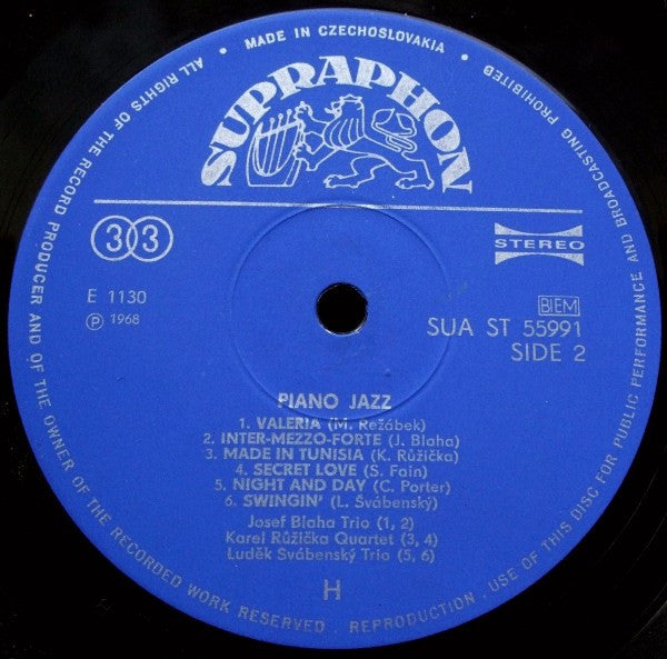Various : Piano Jazz In Czechoslovakia (LP, Album, RP)